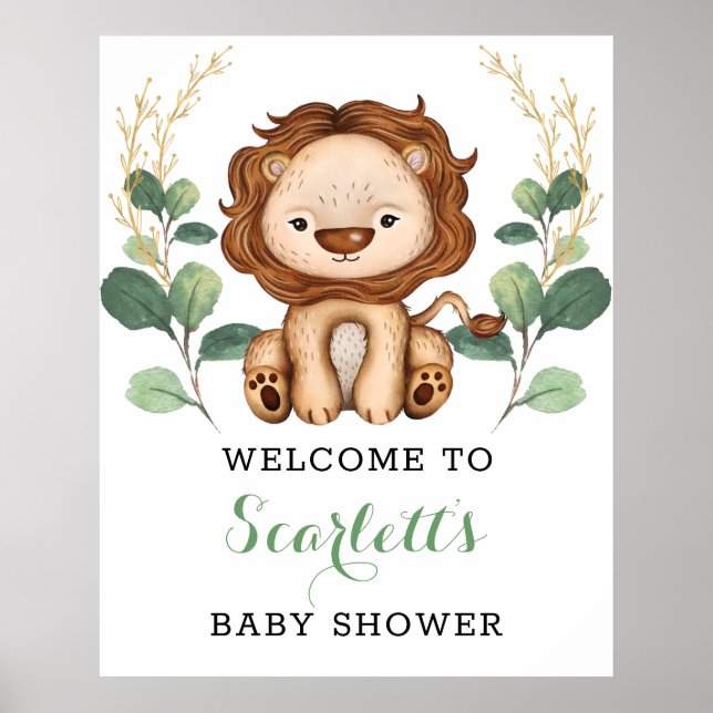 Póster Bienvenidos a Baby Shower de Modern Greenery Gold  (Frente)