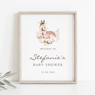 Póster Bienvenidos a Baby Shower de Mommy and Baby Deer W