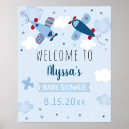 Póster Bienvenidos a Baby Shower de nubes de avión