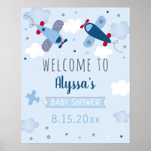 Póster Bienvenidos a Baby Shower de nubes de avión