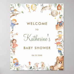 Póster Bienvenidos a Baby Shower de Nursery Rhyme Greener