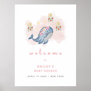 Póster Bienvenidos a Baby Shower de Ocean Sweet Whale Flo