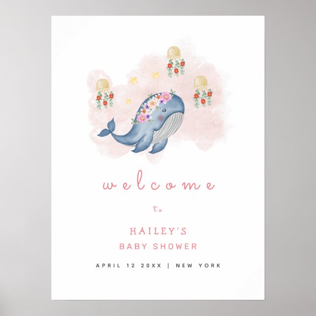 Póster Bienvenidos a Baby Shower de Ocean Sweet Whale Flo (Frente)