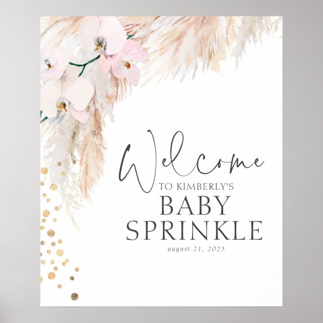 Póster Bienvenidos a Baby Shower de Pampas Grass Floral (Frente)