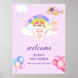Póster Bienvenidos a Baby Shower de Pastel Globo Unicorni