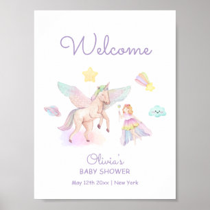 Póster Bienvenidos a Baby Shower de Pastel Purple Princes