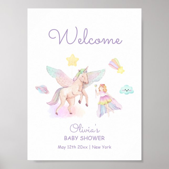 Póster Bienvenidos a Baby Shower de Pastel Purple Princes (Frente)