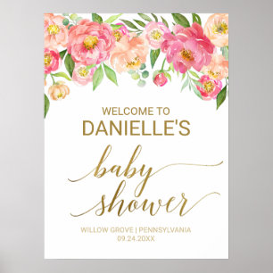 Póster Bienvenidos a Baby Shower de Peach and Pink Peony