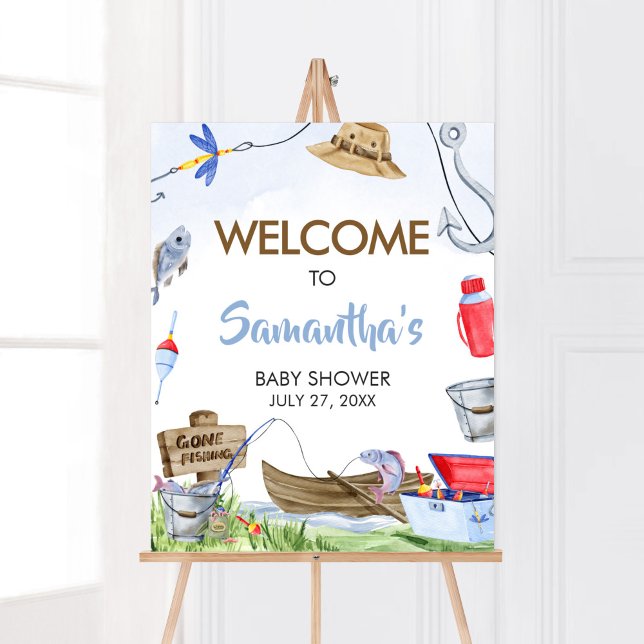 Póster Bienvenidos a Baby Shower de pesca (Little Fisherman Baby Shower Welcome Sign)