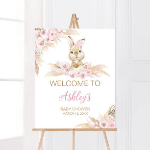 Póster Bienvenidos a Baby Shower de Pink Boho Bunny