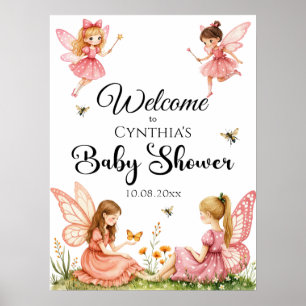 Póster Bienvenidos a Baby Shower de Pink Fairies Woodland