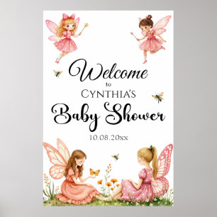 Póster Bienvenidos a Baby Shower de Pink Fairies Woodland