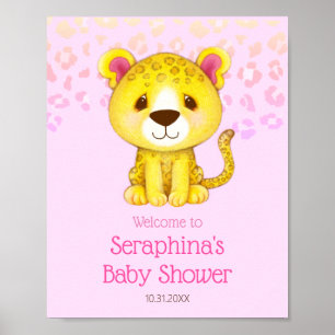 Póster Bienvenidos a Baby Shower de Pink Ombre Leopard