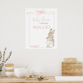 Póster Bienvenidos a Baby Shower de Pink Peter the Rabbit