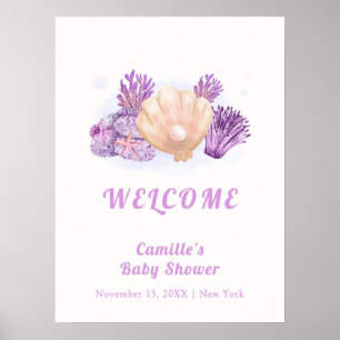 Póster Bienvenidos a Baby Shower de Purple Rustic Pearl S