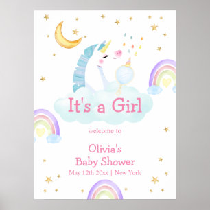 Póster Bienvenidos a Baby Shower de Rainbow Moon Star Uni