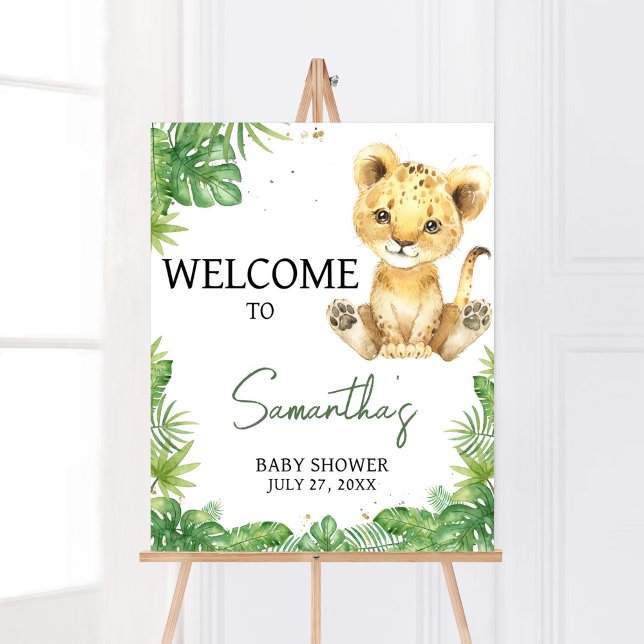 Póster Bienvenidos a Baby Shower de Roaring Lion (Roaring with Excitement Lion Baby Shower Welcome Sign)