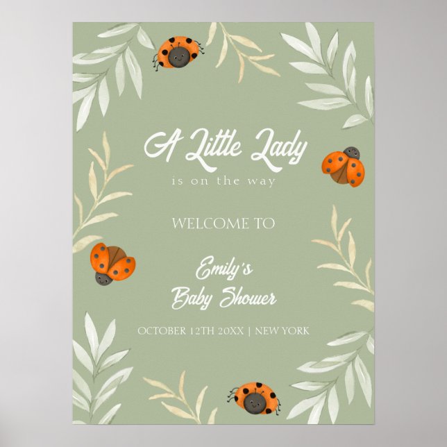 Póster Bienvenidos a Baby Shower de Sage Green Ladybug Gr (Frente)