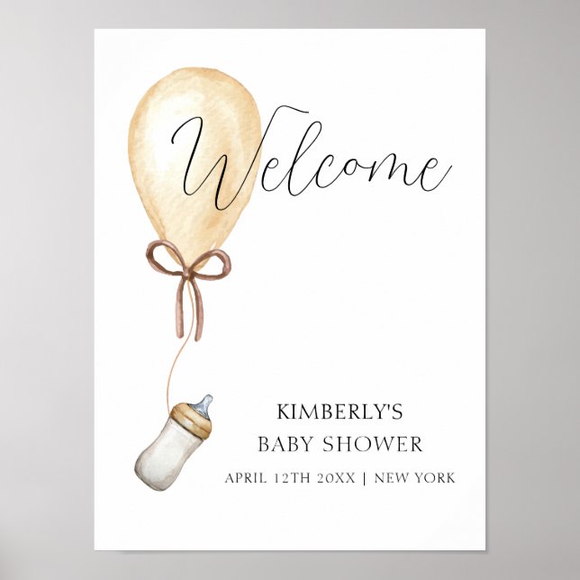 Póster Bienvenidos a Baby Shower de Sip & See Balloon Bot (Frente)