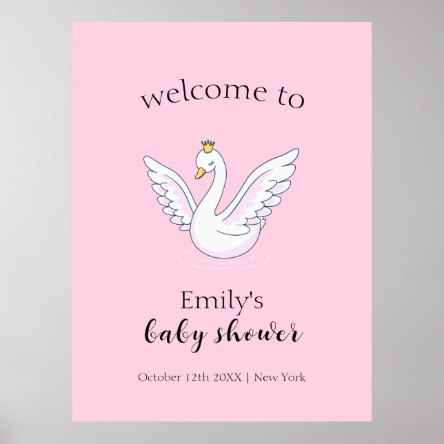 Póster Bienvenidos a Baby Shower de Swan Princesa de colo (Frente)