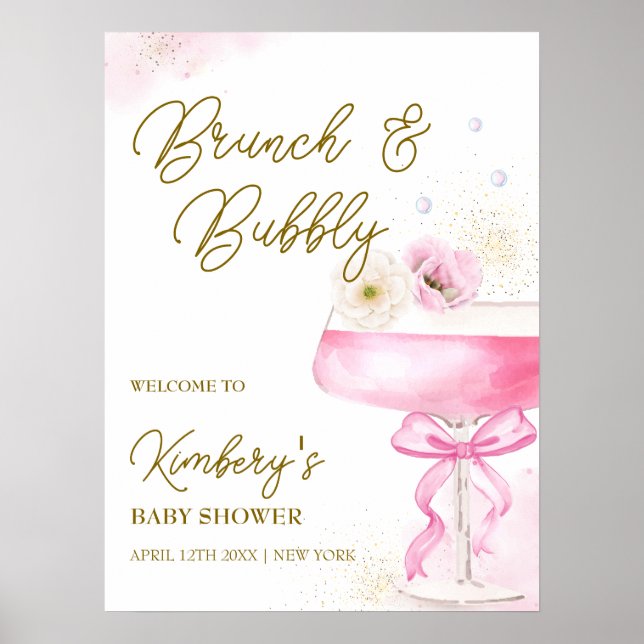 Póster Bienvenidos a Baby Shower de Sweet Floral Champagn (Frente)