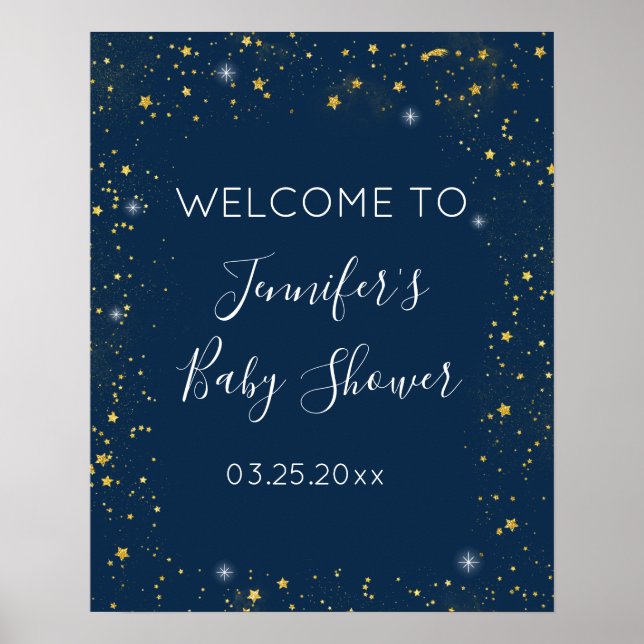 Póster Bienvenidos a Baby Shower de Twinkle Star Navy y G (Frente)