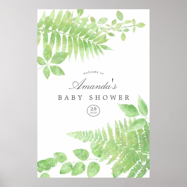 Póster Bienvenidos a Baby Shower de Watercolor Greenery (Frente)