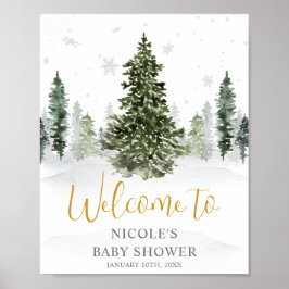 Póster Bienvenidos a Baby Shower de Watercolor Winter For