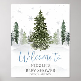 Póster Bienvenidos a Baby Shower de Watercolor Winter For