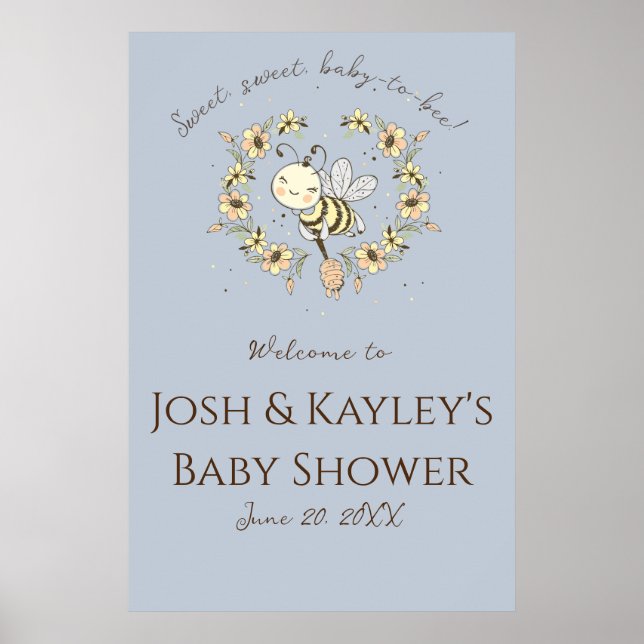 Póster Bienvenidos a Baby Shower de Whimsical Bee Wreath  (Frente)