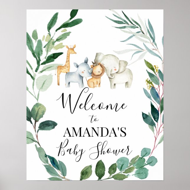 Póster Bienvenidos a Baby Shower de Wild Safari Foliage W (Frente)