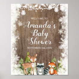 Póster Bienvenidos a Baby Shower de Winter Animals Wood S