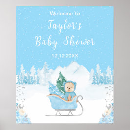 Póster Bienvenidos a Baby Shower de Winter Bear Blue Slei