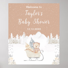 Póster Bienvenidos a Baby Shower de Winter Bear Brown Sle