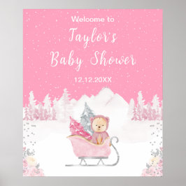Póster Bienvenidos a Baby Shower de Winter Bear Pink Slei