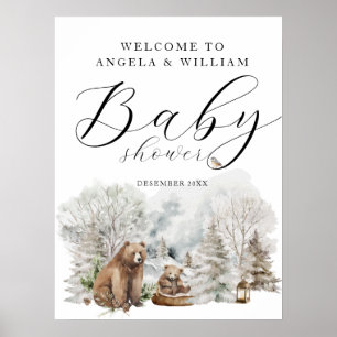 Póster Bienvenidos a Baby Shower de Winter Forest Woodlan