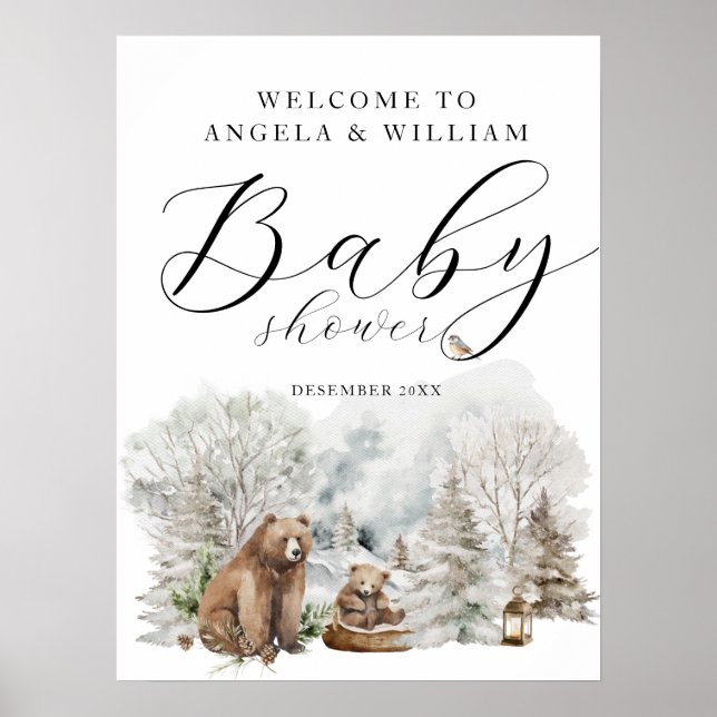 Póster Bienvenidos a Baby Shower de Winter Forest Woodlan (Frente)