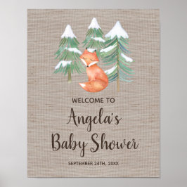 Póster Bienvenidos a Baby Shower de Winter Woodland Fox