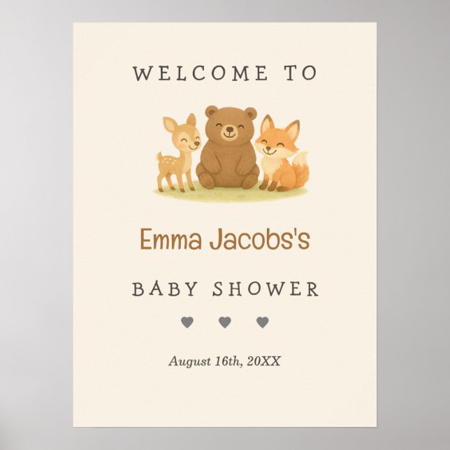 Póster Bienvenidos a Baby Shower de Woodland Animals (Frente)