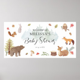 Póster Bienvenidos a Baby Shower de Woodland Animals