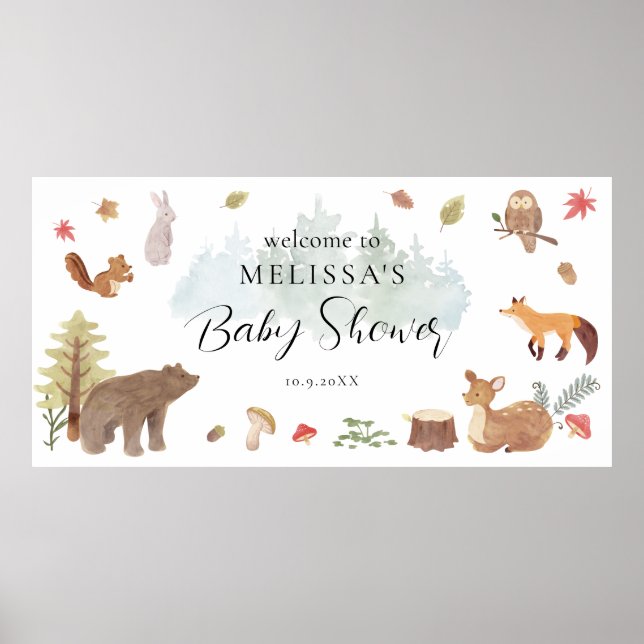 Póster Bienvenidos a Baby Shower de Woodland Animals (Frente)