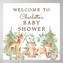 Póster Bienvenidos a Baby Shower de Woodland Animals