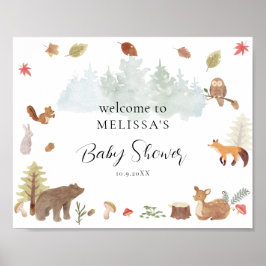 Póster Bienvenidos a Baby Shower de Woodland Animals