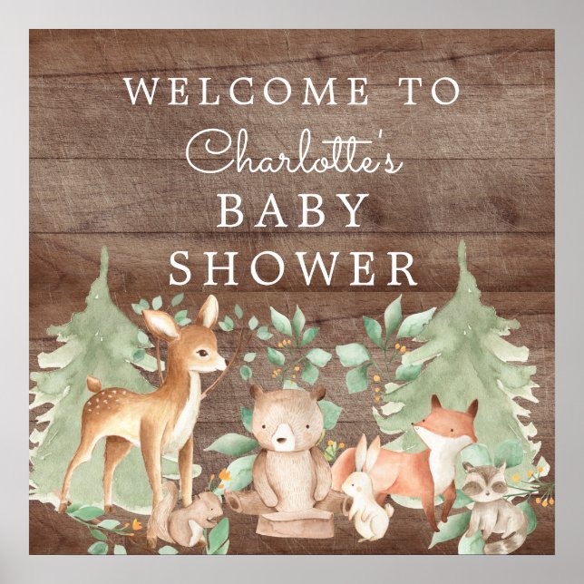 Póster Bienvenidos a Baby Shower de Woodland Animals (Frente)