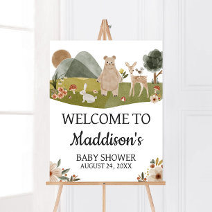 Póster Bienvenidos a Baby Shower de Woodland Animals Boho