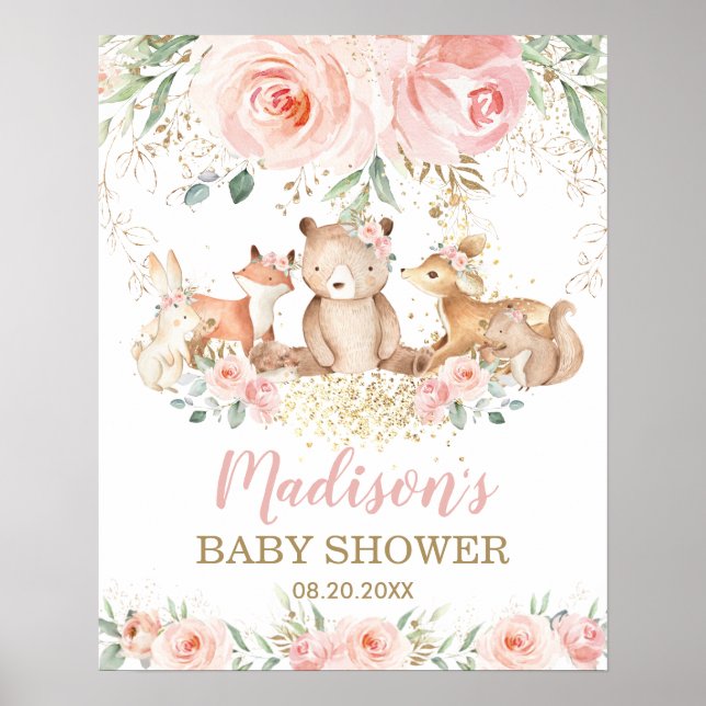 Póster Bienvenidos a Baby Shower de Woodland Animals Pink (Frente)