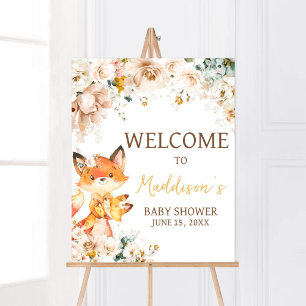 Póster Bienvenidos a Baby Shower de Woodland Floral Fox