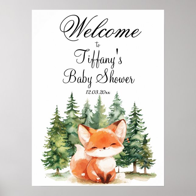 Póster Bienvenidos a Baby Shower de Woodland Fox (Frente)