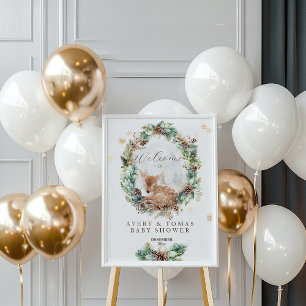 Póster Bienvenidos a Baby Shower Deer Winter Woodland
