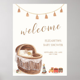 Póster Bienvenidos a Baby Shower del Boho Bassinet Toy